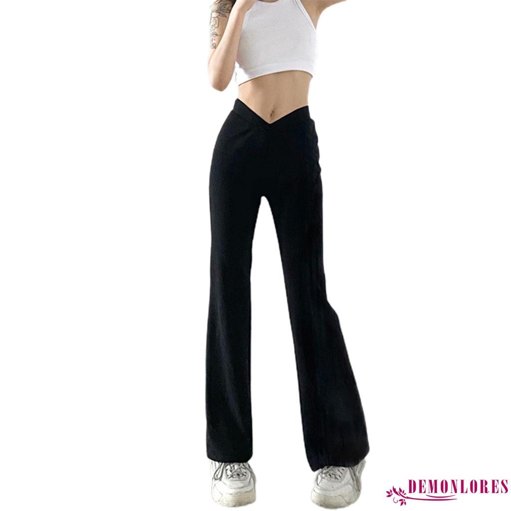 Quần dài ống loe lưng thấp kiểu chữ V thiết kế đơn giản thời trang cá tính cho nữ