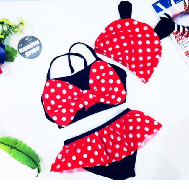 Bikini bé gái Mickey chấm bi (2-3 tuổi) kèm mũ