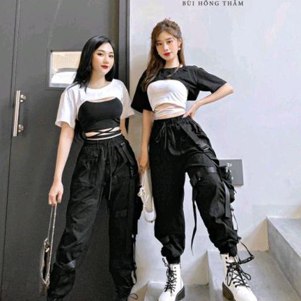 Sét áo croptop dây dài 01 vải cotton co dãn