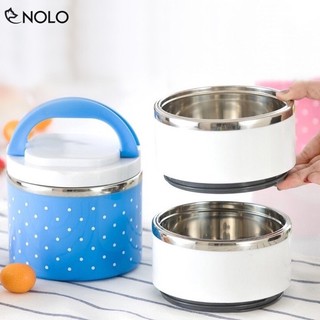 Cà mên đưng thức ăn giữ nhiệt chấm bi 1 tầng, 2 tầng, 3 tầng đa năng cao cấp đường kính 12cm - Hộp đựng cơm giữ nhiệt