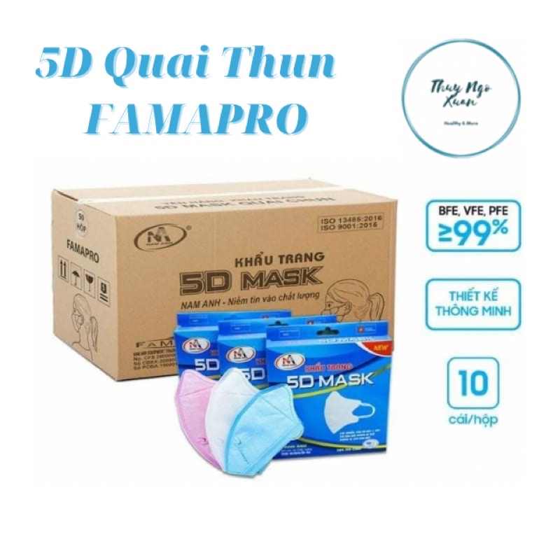 [Chính Hãng] Khẩu Trang 5D MASK NAM ANH FAMAPRO Chống Bụi Mịn Kháng Khuẩn Quai Đeo Êm Tai (Hộp 10 Cái)