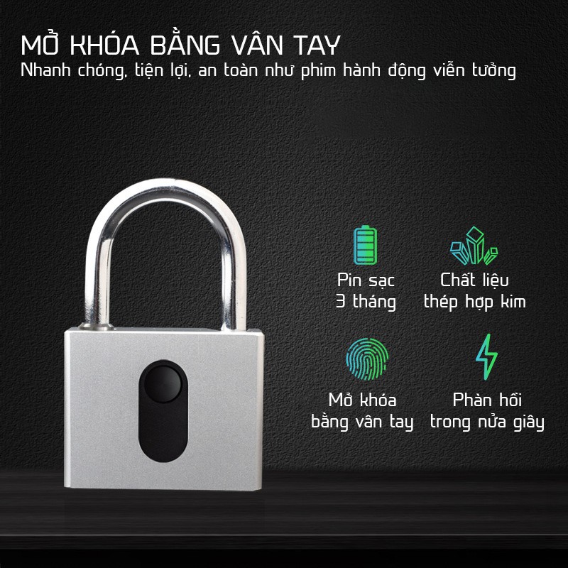 Ổ khóa vân tay thông minh cỡ lớn OKLOK GS60F chất liệu bằng thép không gỉ chống nước cảm biến 1 chạm