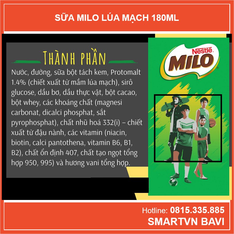 Phiên bản lốc 12 - Sữa Nestlé Milo Lúa Mạch 180ml (8 Milo + 4 Tiệt trùng Neslte)