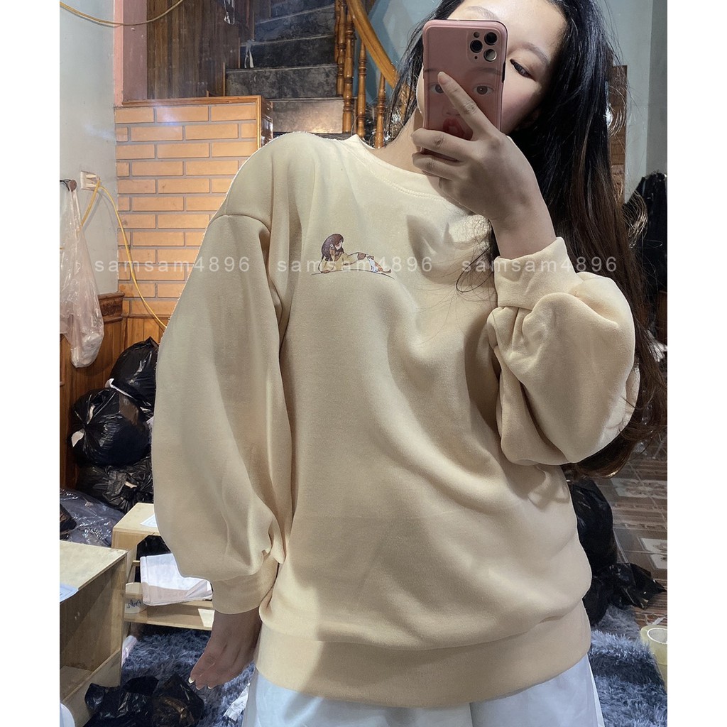 Áo sweater nỉ cô gái và mèo | BigBuy360 - bigbuy360.vn