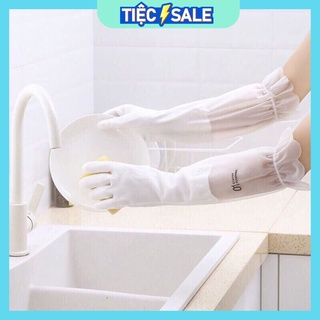 GĂNG TAY CAO SU RỬA BÁT LÓT NỈ MÀU TRẮNG_ Giá Bán Sỉ Lẻ