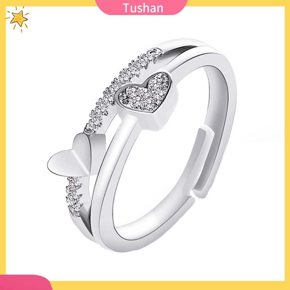 Nhẫn Hở Hình Trái Tim Đôi Đính Đá Thời Trang Cho Nữ