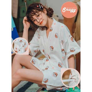 Bộ bầu và cho con bú kimono trắng cộc 2in1