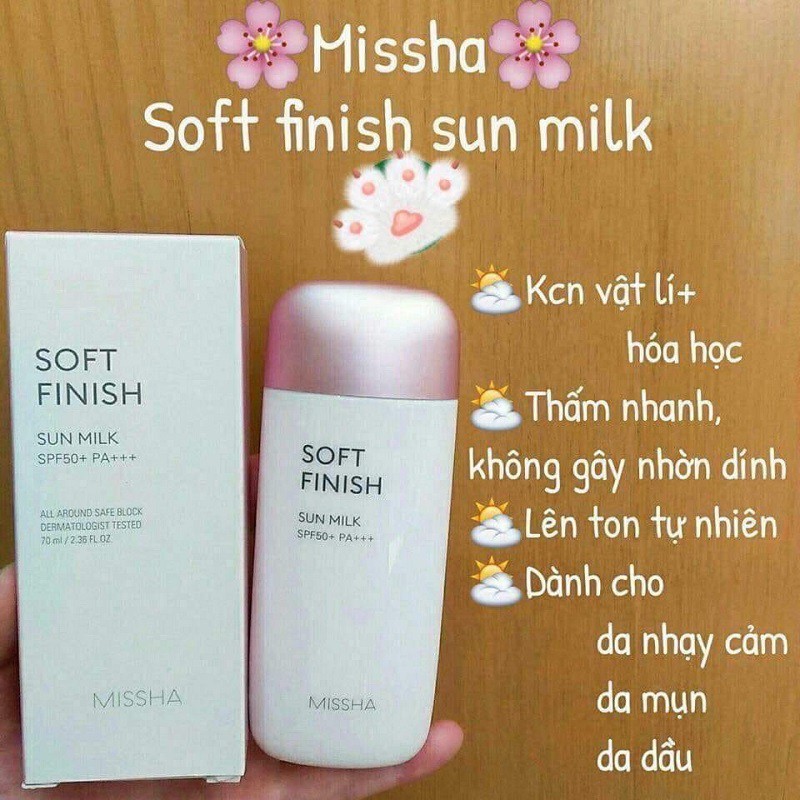 [ Hàng Chuẩn ] Kem Chống Nắng Missha Soft Finish Sun Milk SPF50+ PA+++ Hàn Quốc, Tuýp Nắp Hồng 70ml, Giúp Bảo Vệ Da