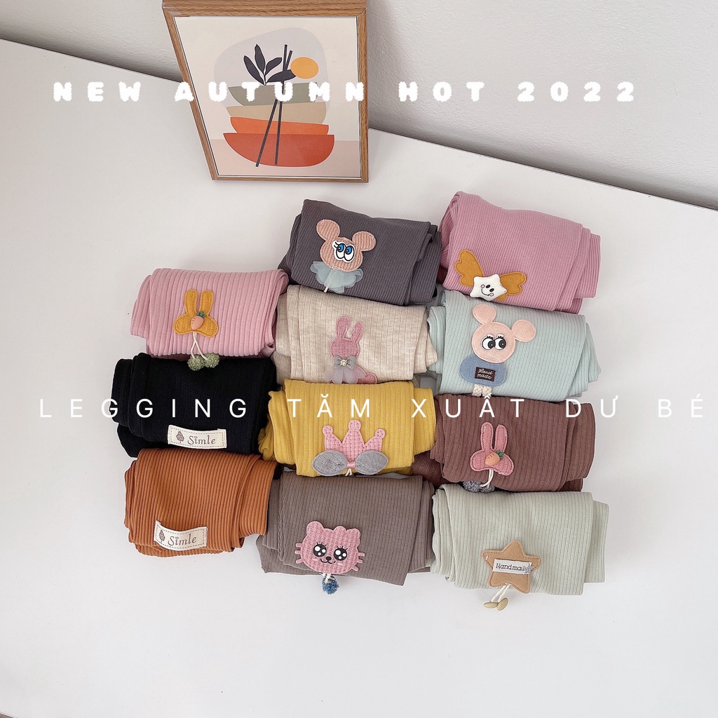 Combo 4 quần legging bé gái vải tăm dư đẹp, set 4 quần tăm giao màu ngẫu nhiên