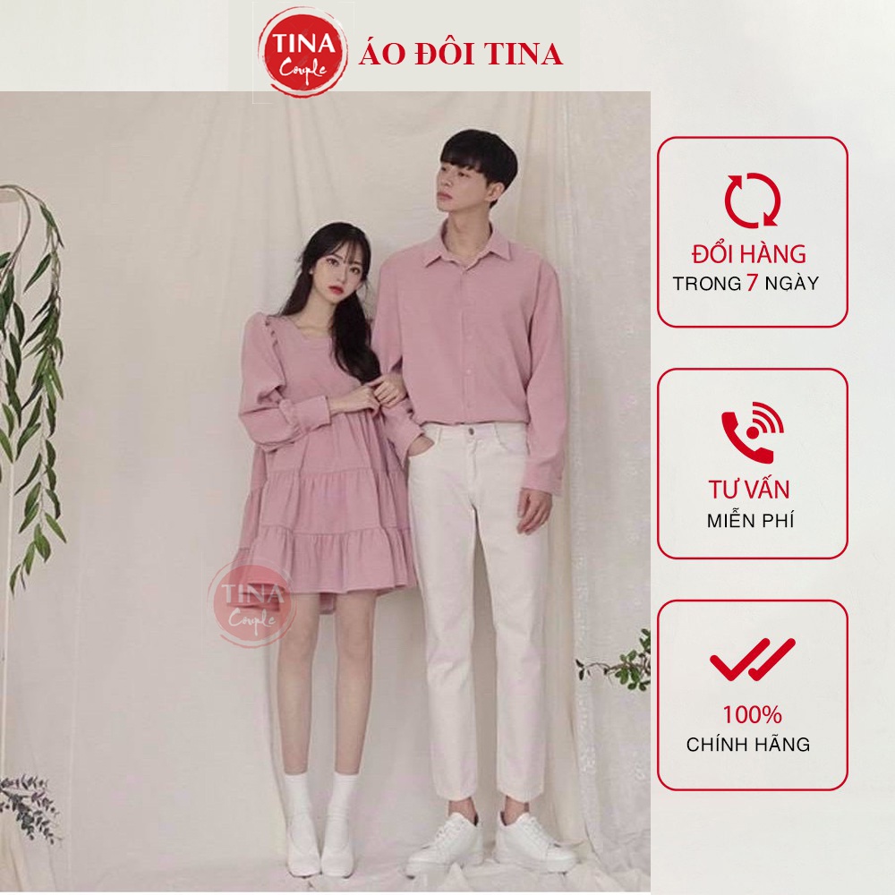 Áo Đôi Nam Nữ,Set Váy Áo Cặp Đôi Sơ Mi, Váy Nữ Đẹp Áo Sơmi Nam Dài Tay Không Nhăn.