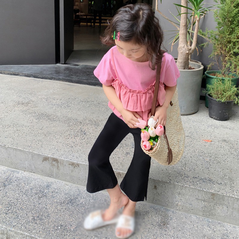 Quần Dài Ống Loe Xẻ Tà Phong Cách Hàn Quốc Cho Bé Gái