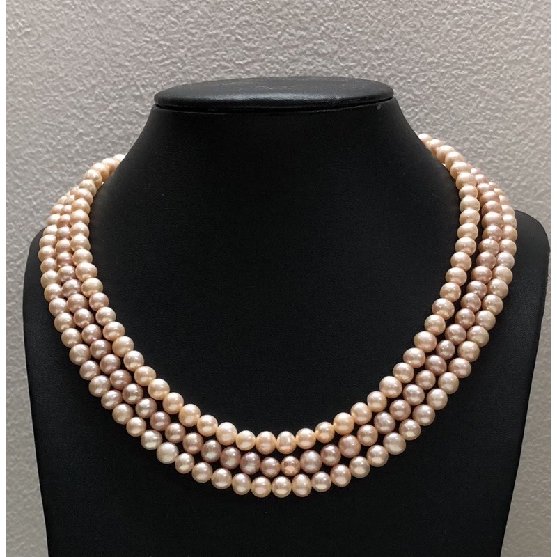 Chuỗi hạt hồng cam đeo cổ 3 tầng quý phái