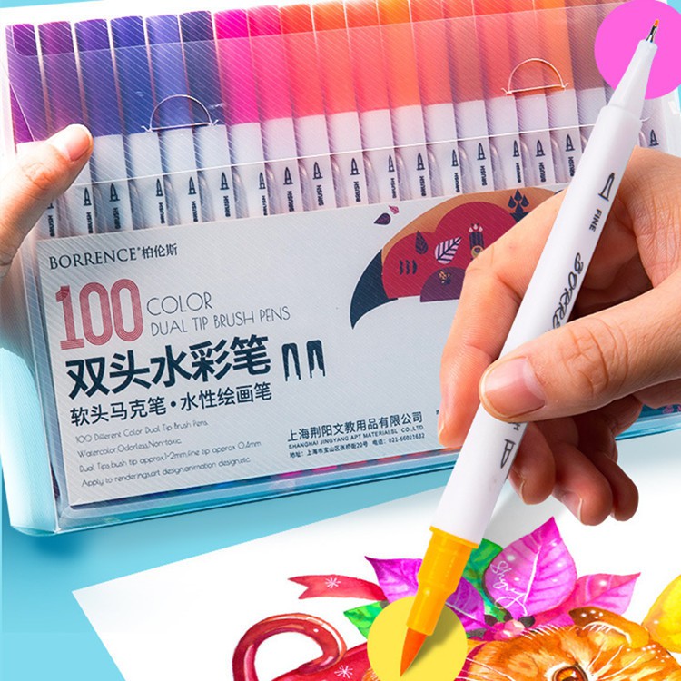Bút lông marker 2 đầu brush dùng để vẽ, tô màu,Sketch hoặc viết calligraphy-set 48/72/100 màu- B63