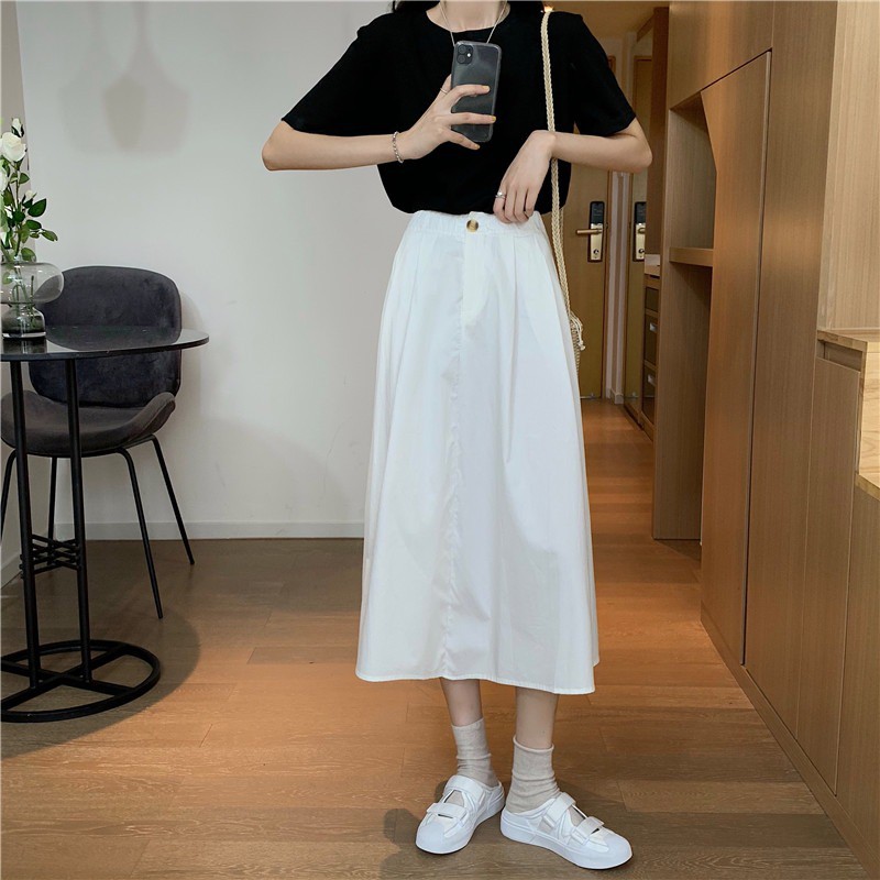 Chân váy midi dài Màu trơn Lưng cao Dáng chữ A Ulzzang Phong cách Hàn Quốc Váy trơn Midi Cạp cao Thời trang | BigBuy360 - bigbuy360.vn