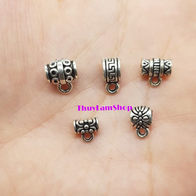 Charm ống lùa bạc thái chặn hạt có móc treo để treo phụ kiện làm vòng