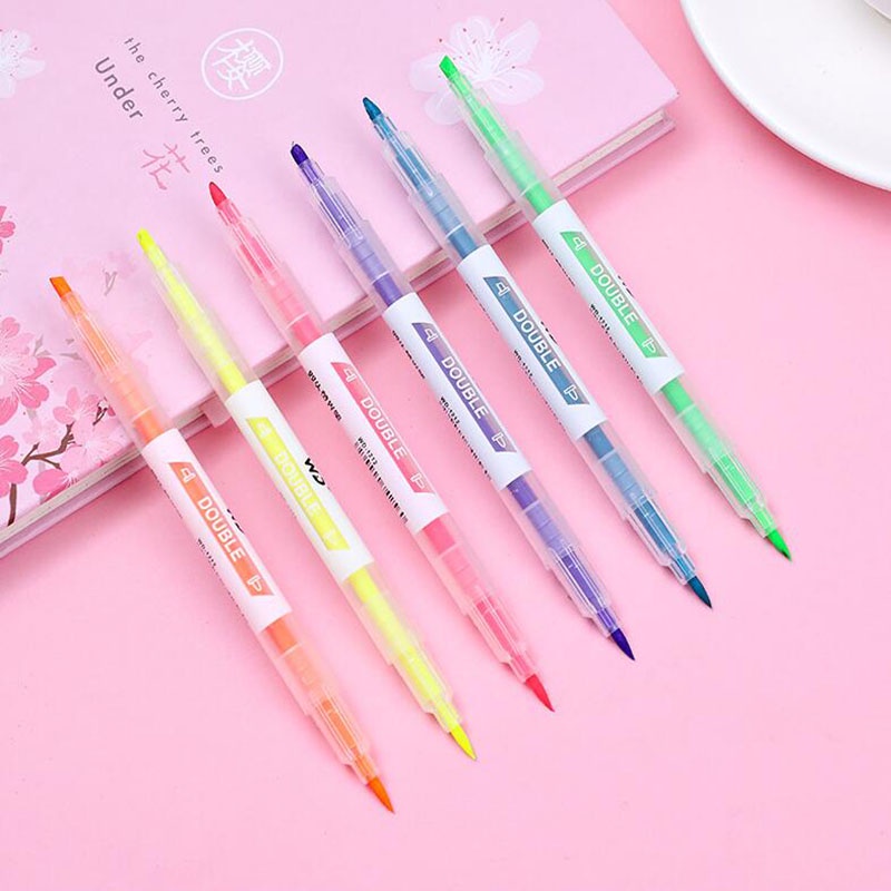 Set 6 ngòi bút vẽ màu nước hai ngòi màu sắc graffiti tiện lợi cho học sinh