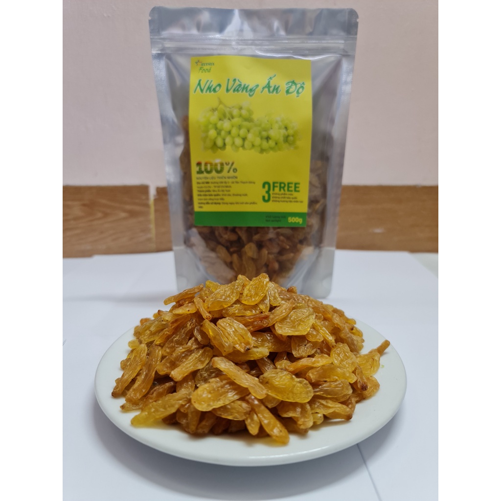 Nho khô [Nho khô vàng quả dài Nhập khẩu loại 1] Hàng dùng thử- Nho khô vàng Ấn Độ vị ngọt tự nhiên 60g