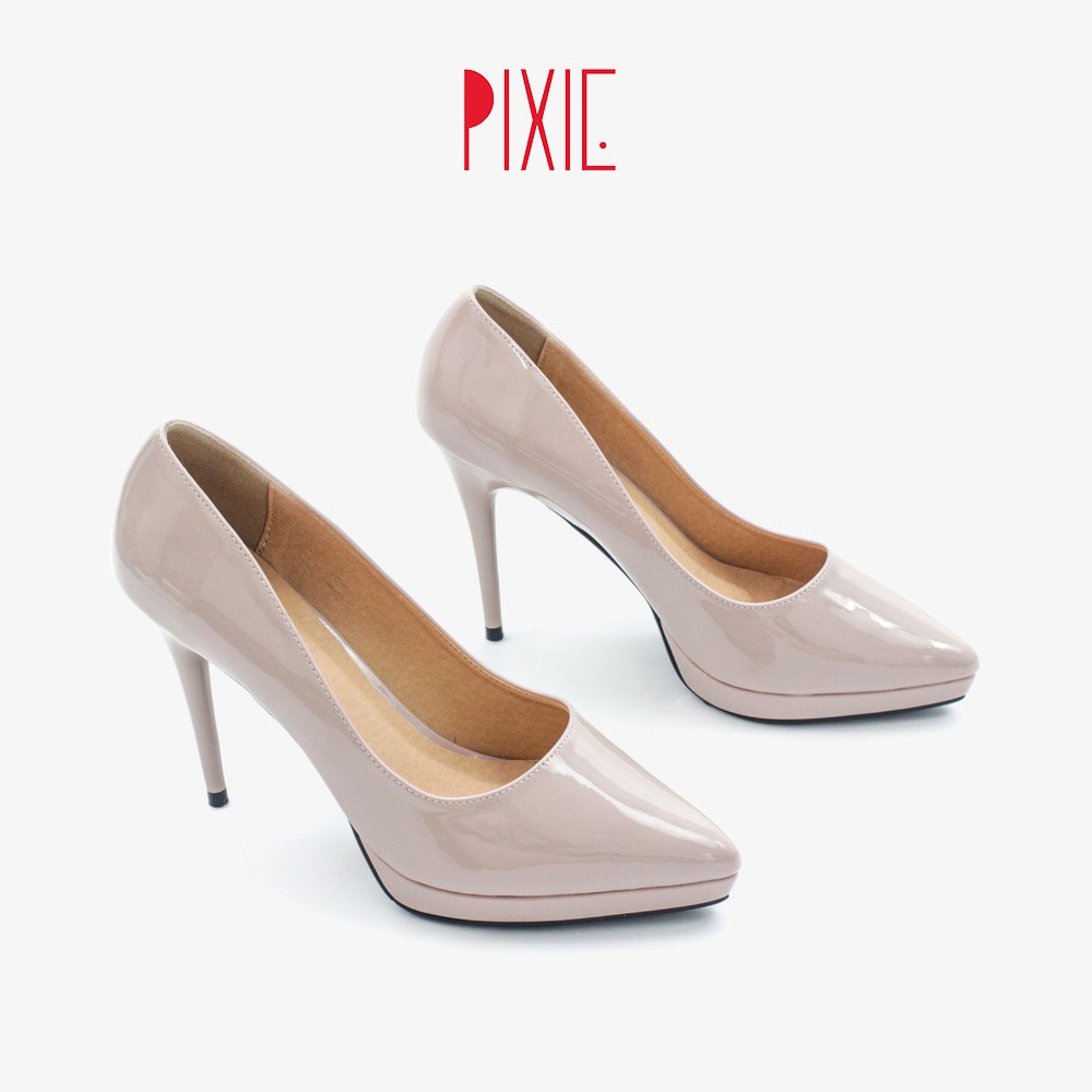 Giày Cao Gót 9cm Đế Đúp Da Bóng Mũi Nhọn Màu Hồng Pixie P672