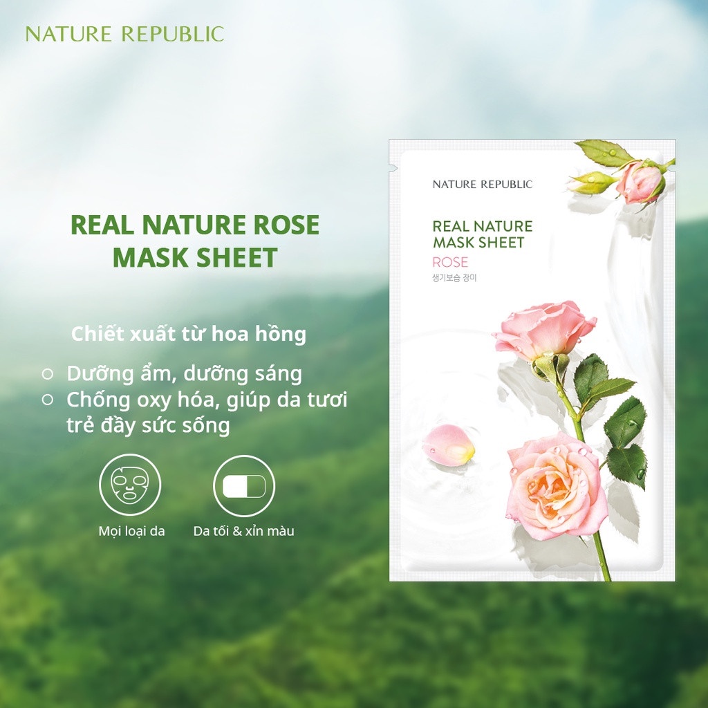 Combo 5 Mặt Nạ Giấy Cấp Ẩm, Dưỡng Trắng Da, Làm Dịu Da Nature Republic Real Nature Mask Sheet 23ml x 5 - Rose