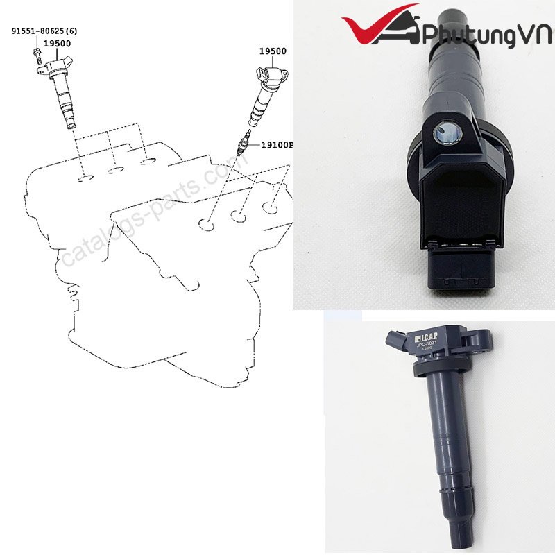 Mobin Toyota Land Cruiser Prado,Mô bin đánh lửa Toyota Land Cruiser Prado 9091902260 -Hàng chính hãn