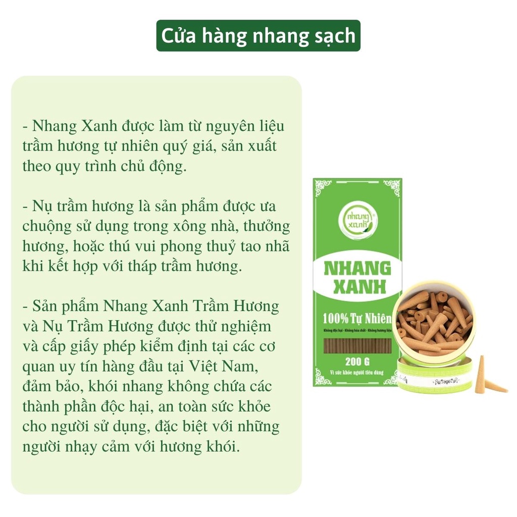 Combo Nhang trầm hương Nhang Xanh hộp 200gr 20cm và nụ trầm hương cao cấp 60 viên