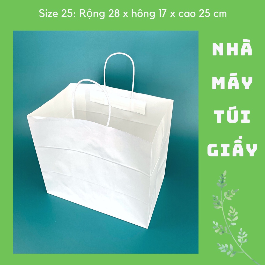 100 CHIẾC TÚI GIẤY KRAFT SIZE 25: 28x17x25 CM MÀU TRẮNG CÓ QUAI ( ẢNH THẬT)