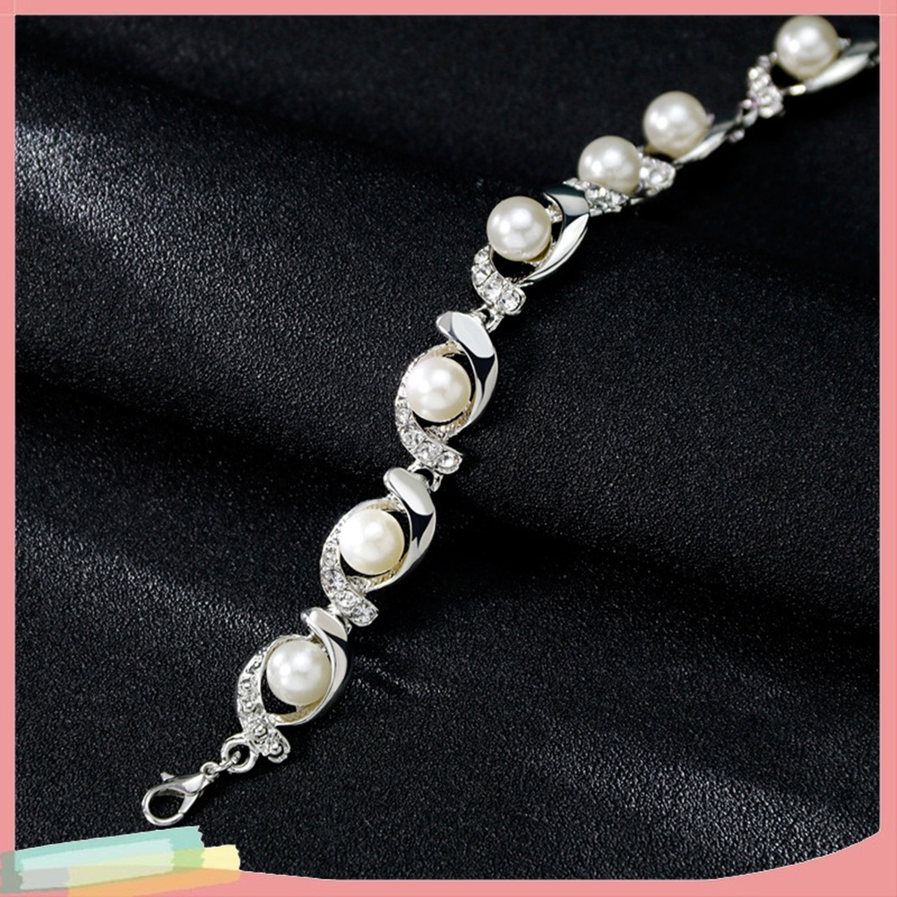 Bộ Trang Sức Vòng cổ + Vòng Tay + Đôi Khuyên Tai Đính Ngọc Trai Giả Sang Trọng Cho Nữ