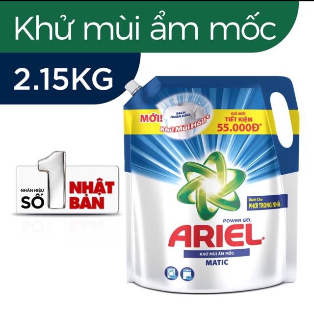 { Hàng chính hãng} Nước giặt Ariel khử mùi ẩm mốc túi 2,15kg