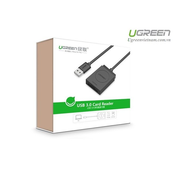 Đầu đọc thẻ USB 3.0 hỗ trợ SD/TF chính hãng Ugreen 20250 cao cấp