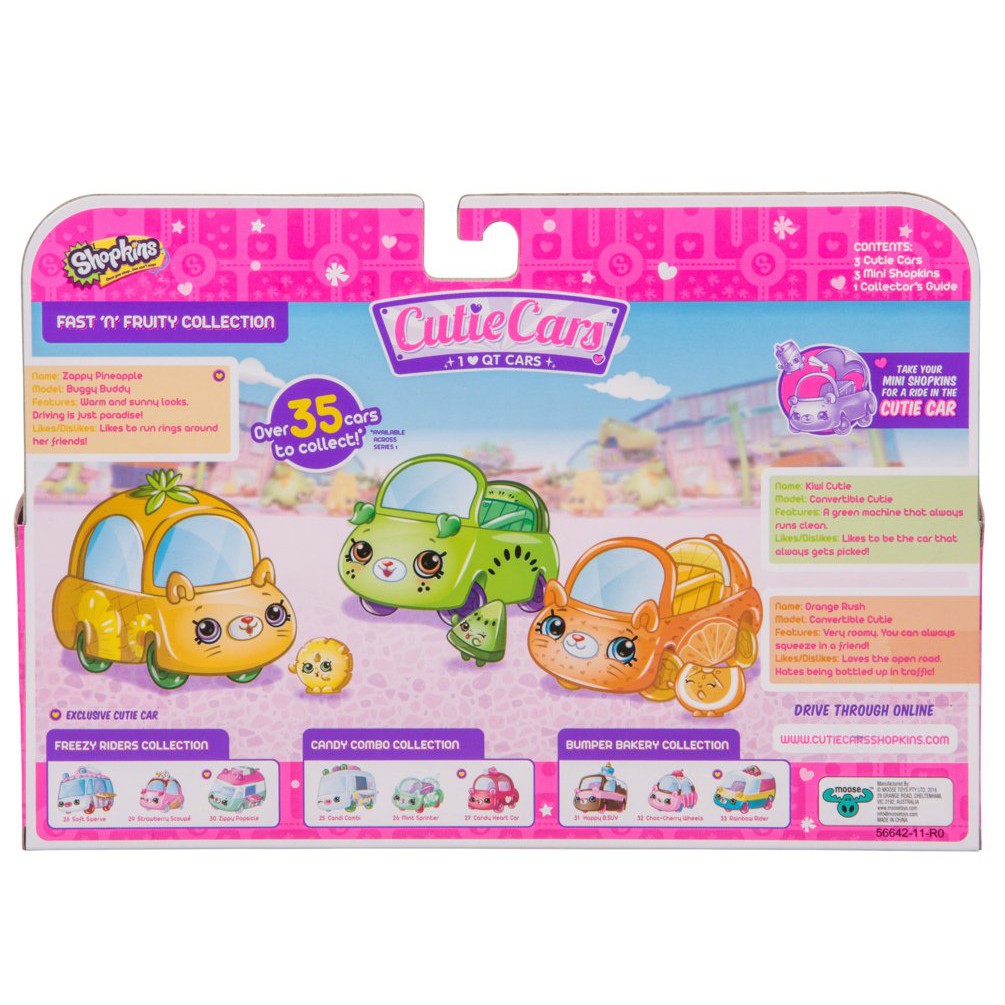 Bộ đồ chơi 3 xe Cutie Cars Shopkins Season 1 Fast N Fruity 3 Pack (Mỹ)