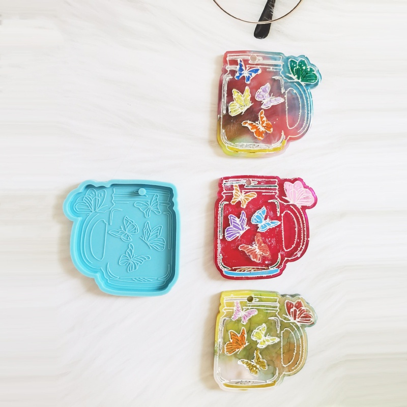 Khuôn Silicone Làm Móc Khóa / Móc Khóa Hình Bươm Bướm Lấp Lánh DIY