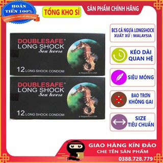 [Combo 2 hộp] bao cao su kéo dài thời gian yêu DOUBLESAFE LONG SHOCK hộp 12c