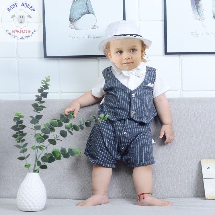 Body đùi cộc tay công tử bé trai hàng cao cấp cổ nơ (Ảnh thật clip thật)