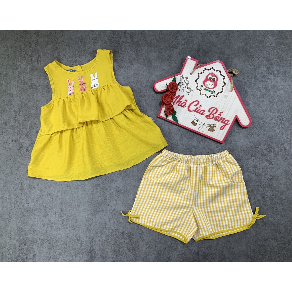 Nhà của Bống - Bộ tơ sọc bé gái phối thêu thỏ quần caro size 12 - 37 kg