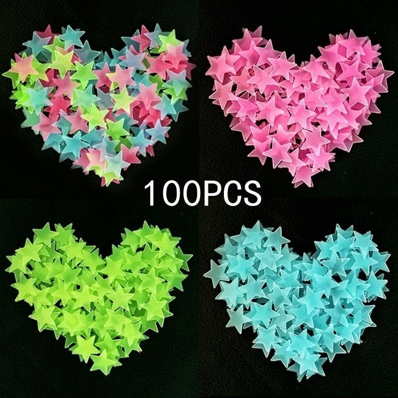 Set 100 miếng dán tường dạ quang hình ngôi sao