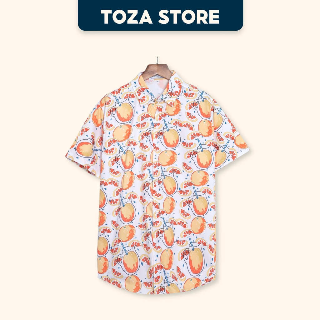 Áo sơ mi nam hoạ tiết chất liệu lụa ép thoáng mát, áo sơ mi đi biển TOZA FRHTR33