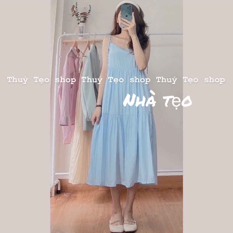 VÁY HAI DÂY TƠ MỊN MÁT - VÁY MAXI HAI DÂY CHẤT ĐẸP 3 MÀU TRẮNG/XANH/BE | BigBuy360 - bigbuy360.vn