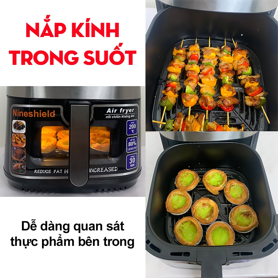 [MỚI]Nồi Chiên Không Dầu 10.5L NINESHIELD - Có Đèn LED - Thiết Kế Mặt Kính - Chính Hãng - Bảo Hành 12 Tháng