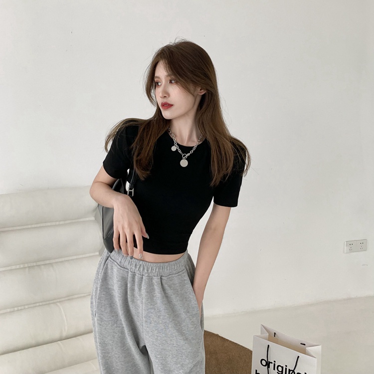 Áo Croptop Tay Ngắn Bigsize Dưới 80Kg Cổ Tròn Ôm Body Chất Thun Trơn "TN"
