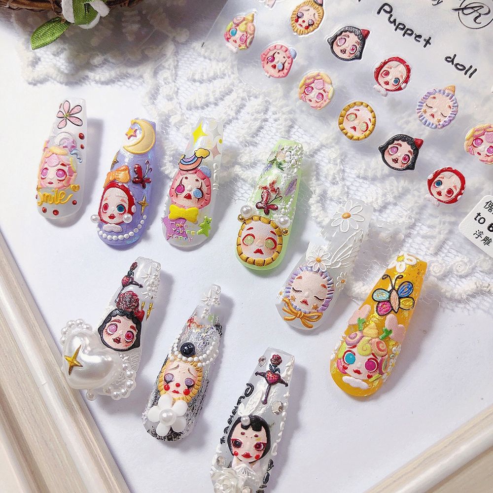 Miếng Dán Móng Tay Hình Chú Hề Hoạt Hình Nhật Bản 5D Siêu Mỏng Dễ Thương