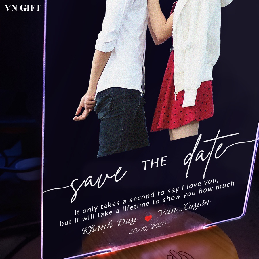 [Save the date ] Đèn led 3D thiết kế in hình theo yêu cầu, tùy chọn kích thước, kỷ niệm yêu nhau, ngày cưới