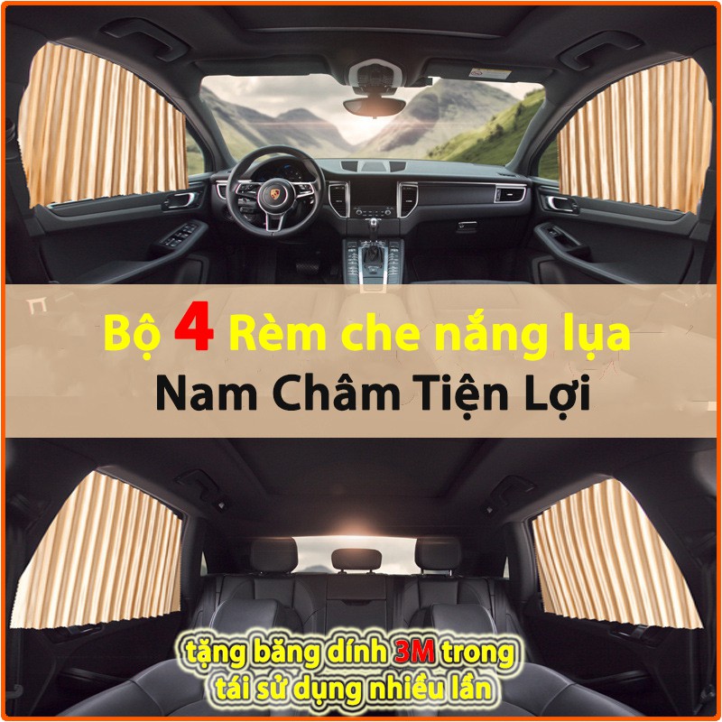 Bộ 4 rèm che nắng ô tô nam châm, lụa 3 lớp cao cấp chống xuyên sáng, cách nhiệt-thaonhi172016