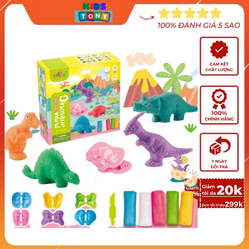 Đất nặn khủng long kèm khuôn nhiều mầu sắc,đồ chơi sáng tạo giáo dục sớm cho bé Tonykids