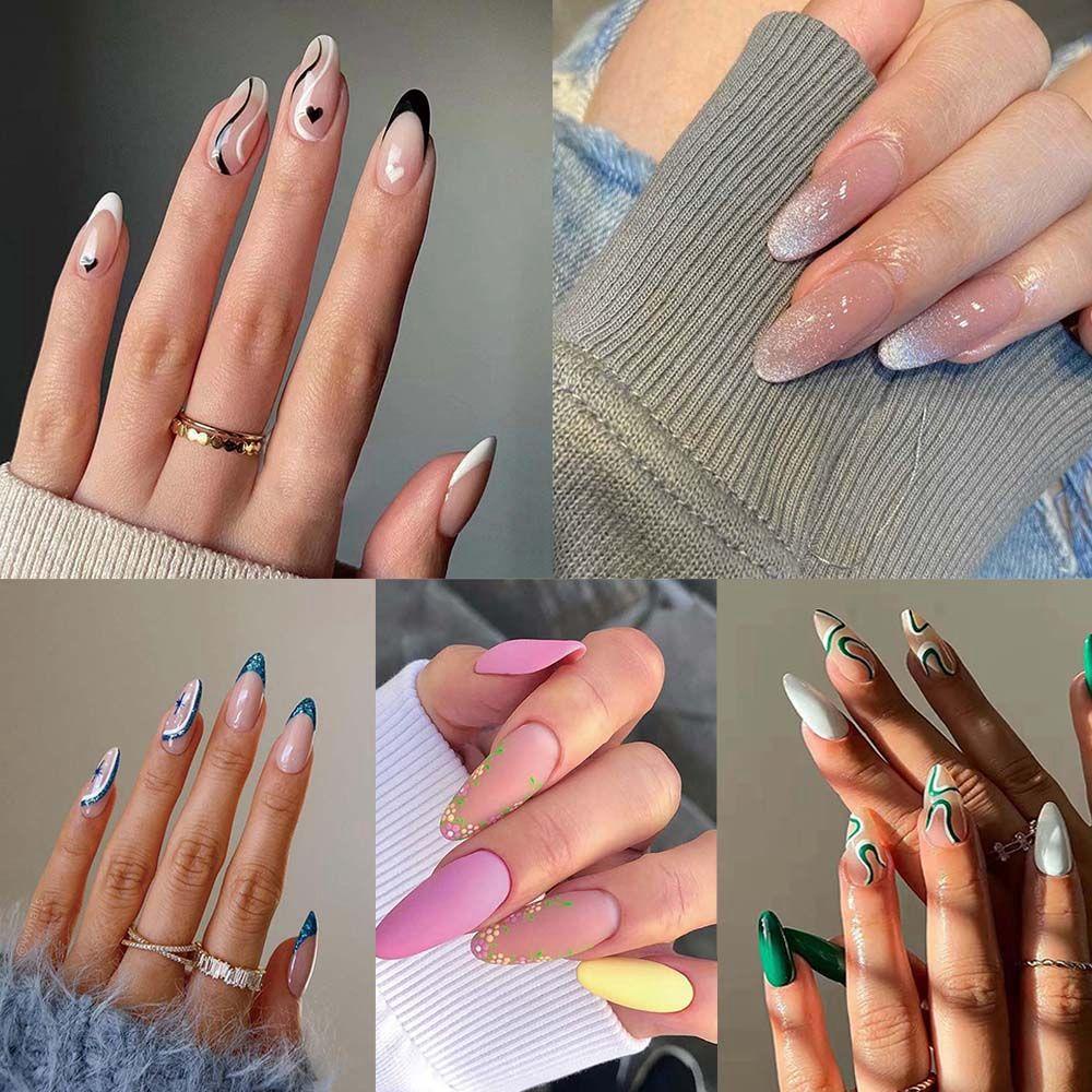 Hộp 24 Móng Tay Giả Dạng Nhấn Che Phủ Toàn Diện Phong Cách Pháp