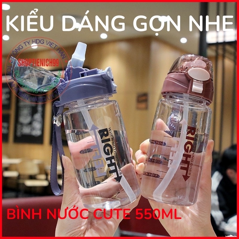 Bình Nước Cute Dùng Học Sinh, Người Đi Làm Rất  An Toàn, Siêu Bền Có Ống Hút Chống Sặc, Bình Đựng Nước Nhựa Cao Cấp.