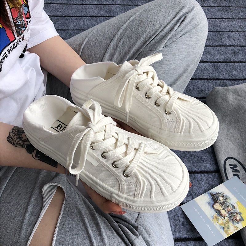 Giày Thể Thao Canvas Đế Dày Họa Tiết Vỏ Sò Phong Cách Retro Dễ Phối Đồ Thời Trang Mùa Hè Cho Nữ