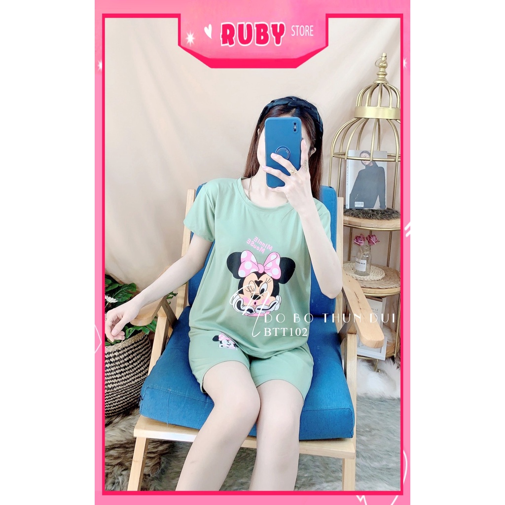 Đồ bộ nữ mặc nhà chất thun mềm mịn in hình chuột hoạt hình dễ thương BTT102