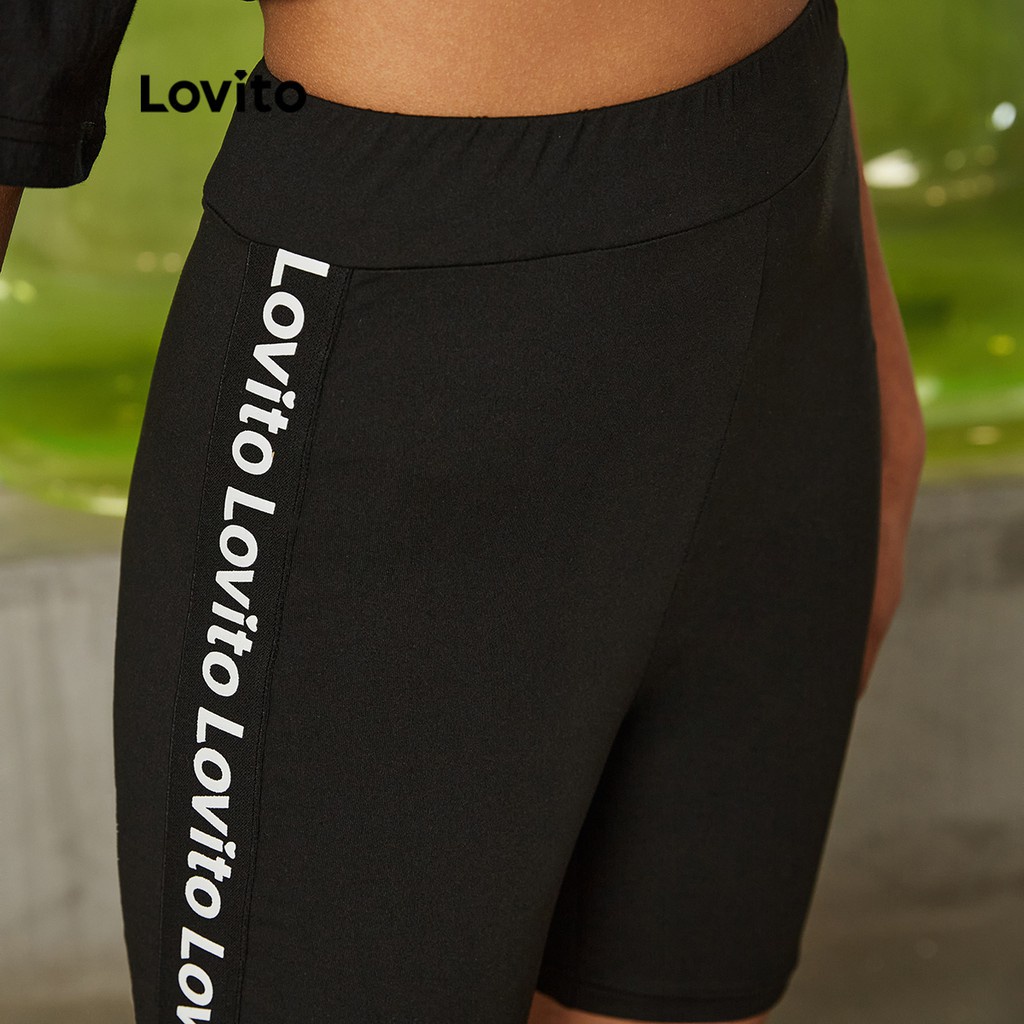 Quần short Lovito màu trơn phối viền phong cách cơ bản thường ngày L16EE52 (Màu đen) | BigBuy360 - bigbuy360.vn