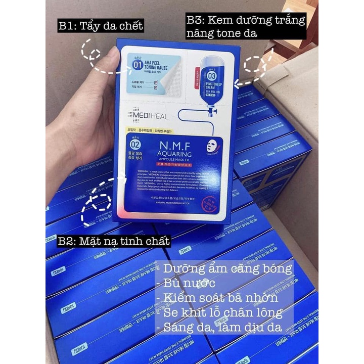 [MẪU MỚI] Mặt nạ Mediheal 3 bước dưỡng ẩm M.N.F Aquaring Ampoule Cao Cấp