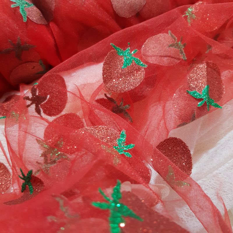 🍓Voan Lưới Mềm Họa Tiết Dâu Tây 🍓1Met